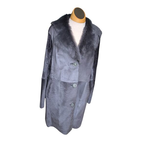 Vtg Y2K Pasha Veneto Dark Gray Lamb Leather Fur Reversible Button Up Coat L - Picture 5 of 9